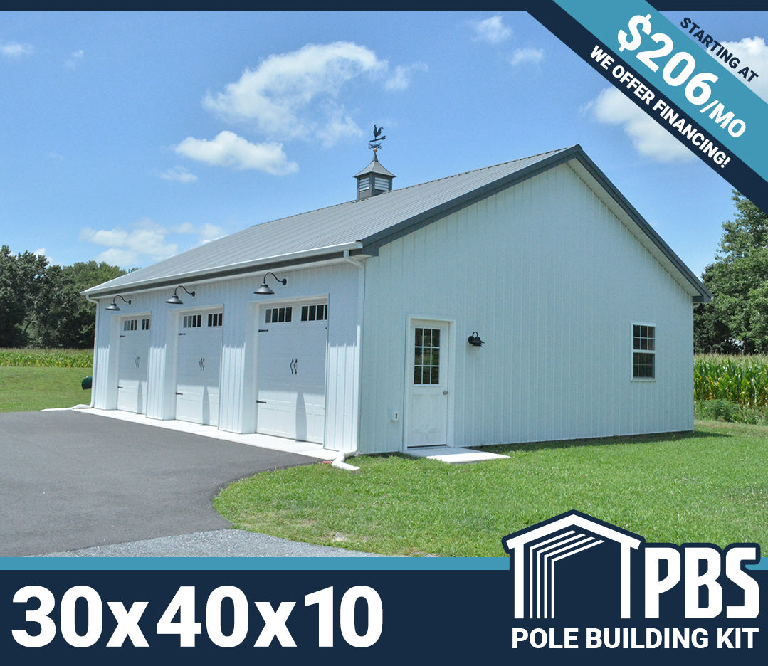 Complete Pole Building Kit - 30x40x10 (Lumber & Metal)