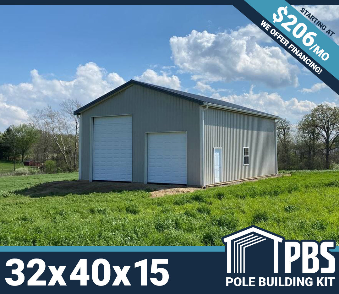 Complete Pole Building Kit - 32x40x15 (Lumber & Metal)