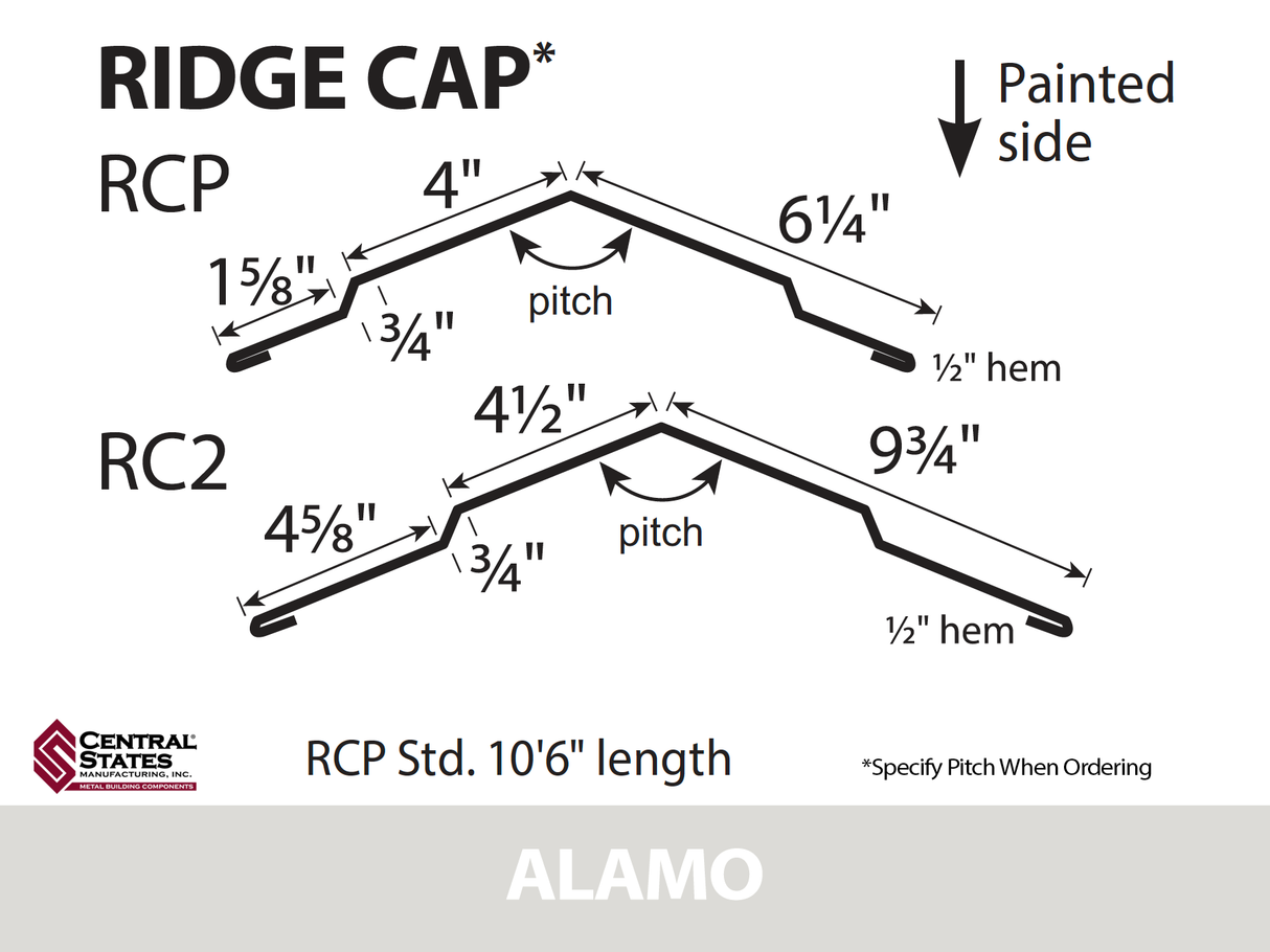(Various Widths) 10'6" Ridge Cap - 29 ga.