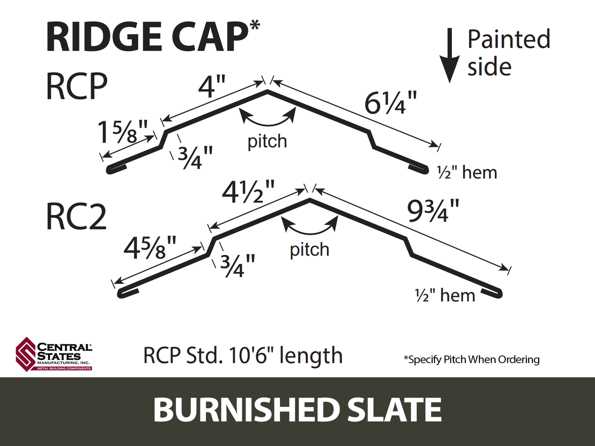 (Various Widths) 10'6" Ridge Cap - 29 ga.