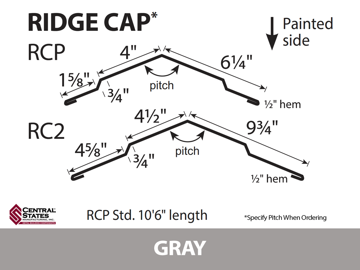 (Various Widths) 10'6" Ridge Cap - 29 ga.