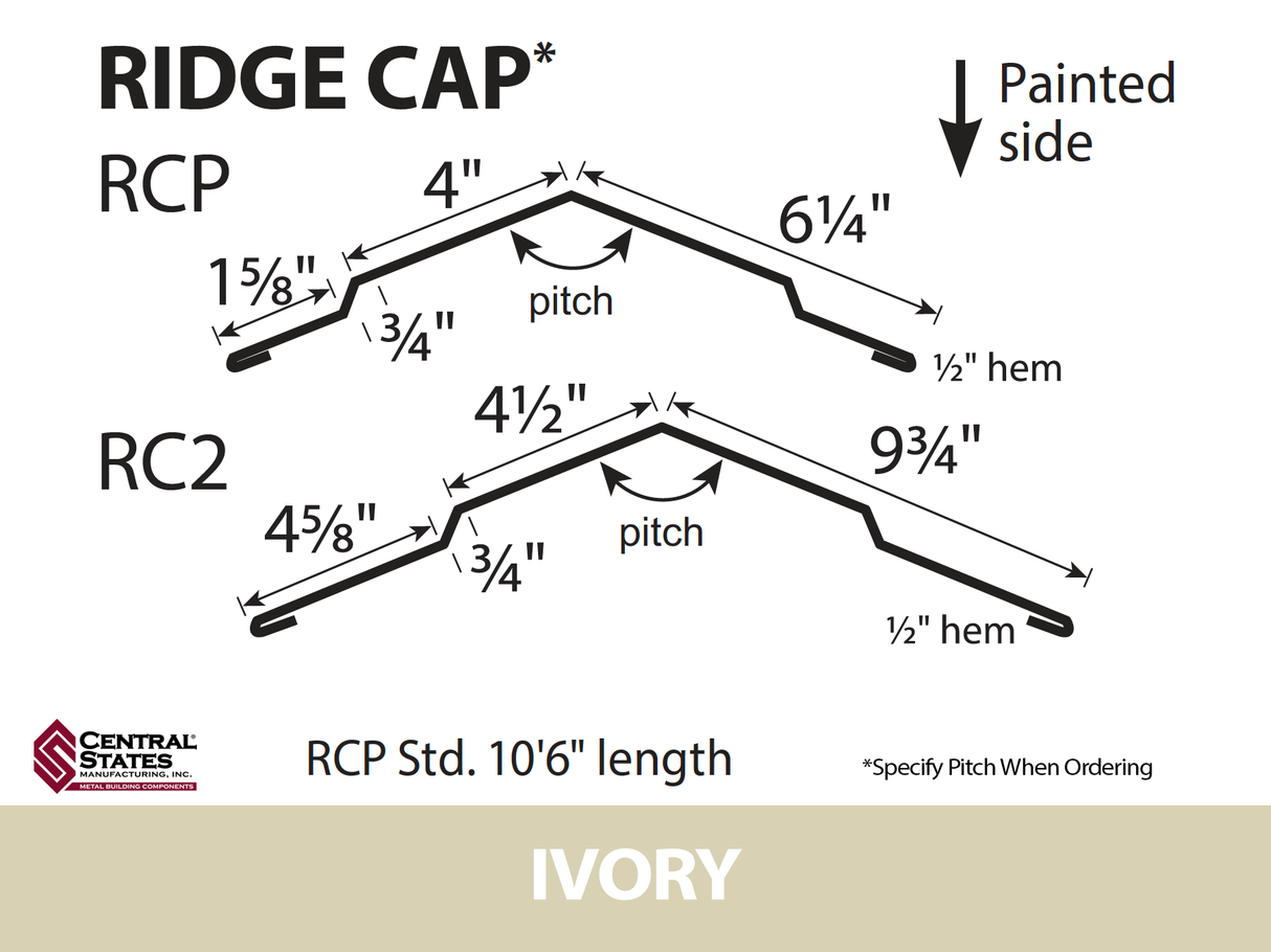 (Various Widths) 10'6" Ridge Cap - 29 ga.