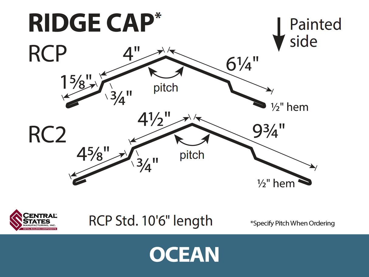 (Various Widths) 10'6" Ridge Cap - 29 ga.