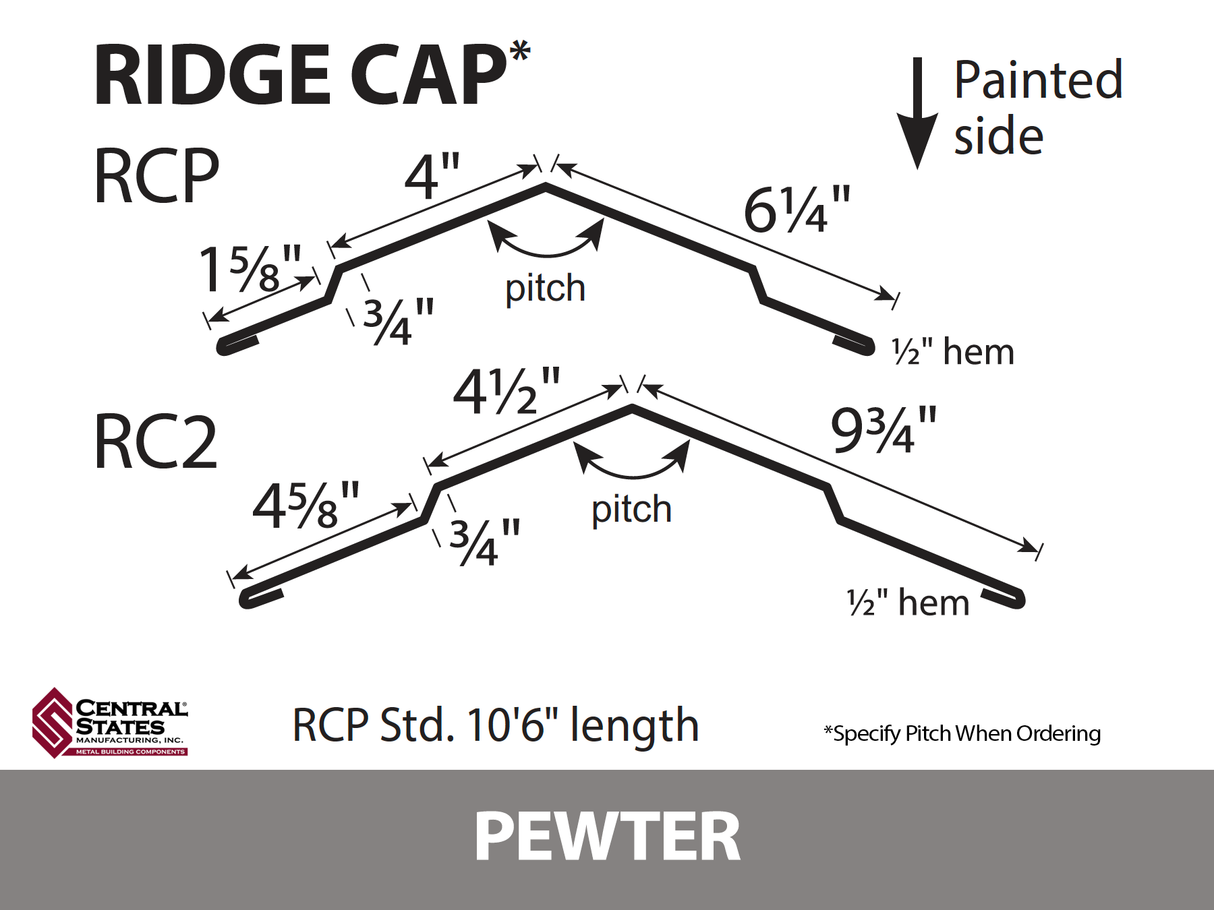 (Various Widths) 10'6" Ridge Cap - 29 ga.