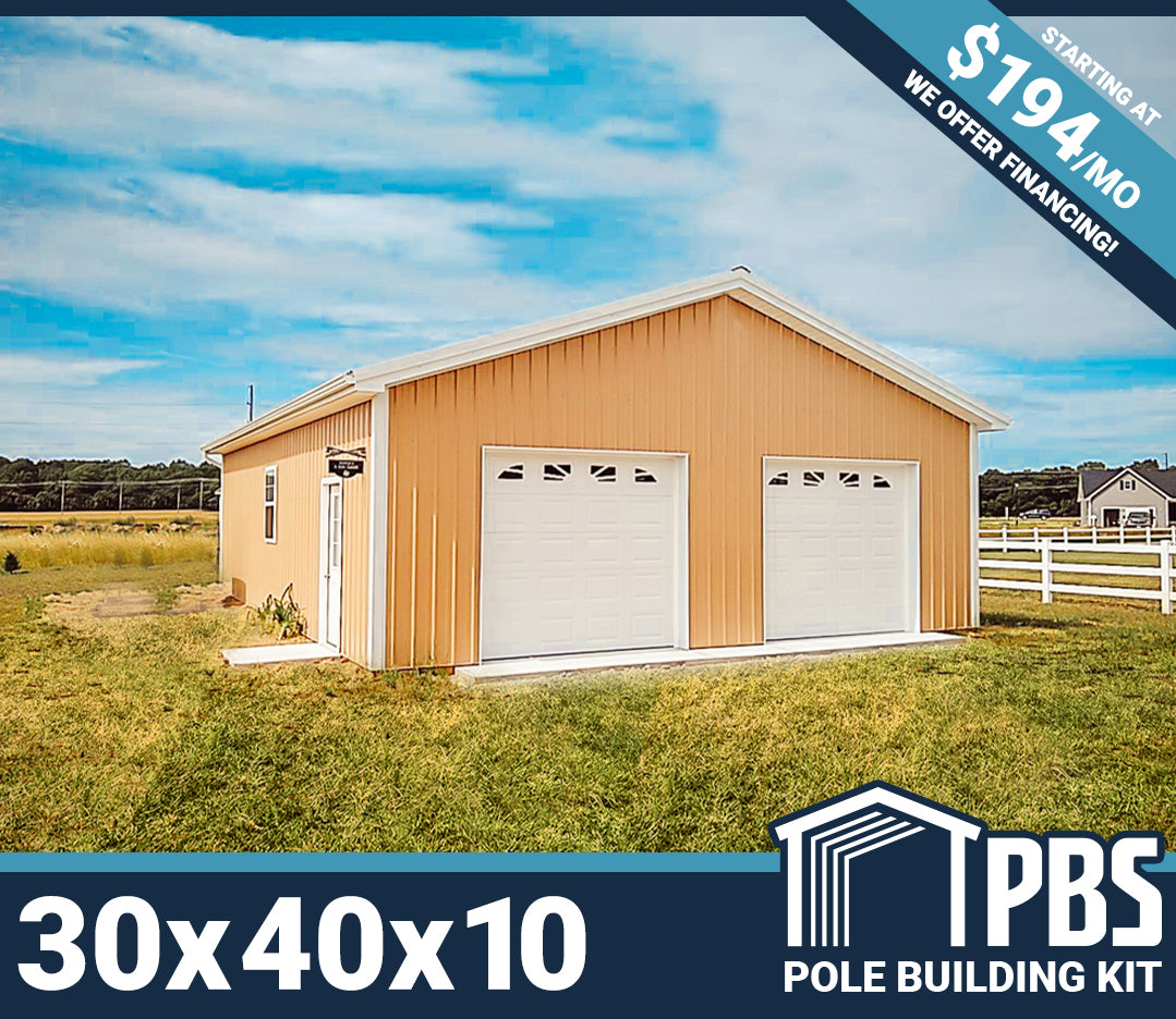 Pole Building Kit - 30x40x10 (Lumber & Metal)