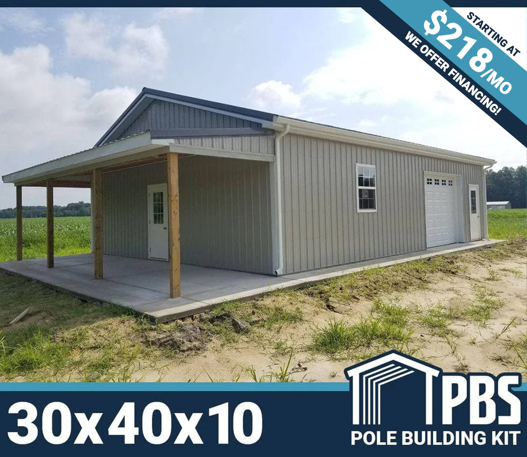 Pole Building Kit - 30x40x10 (Lumber & Metal)