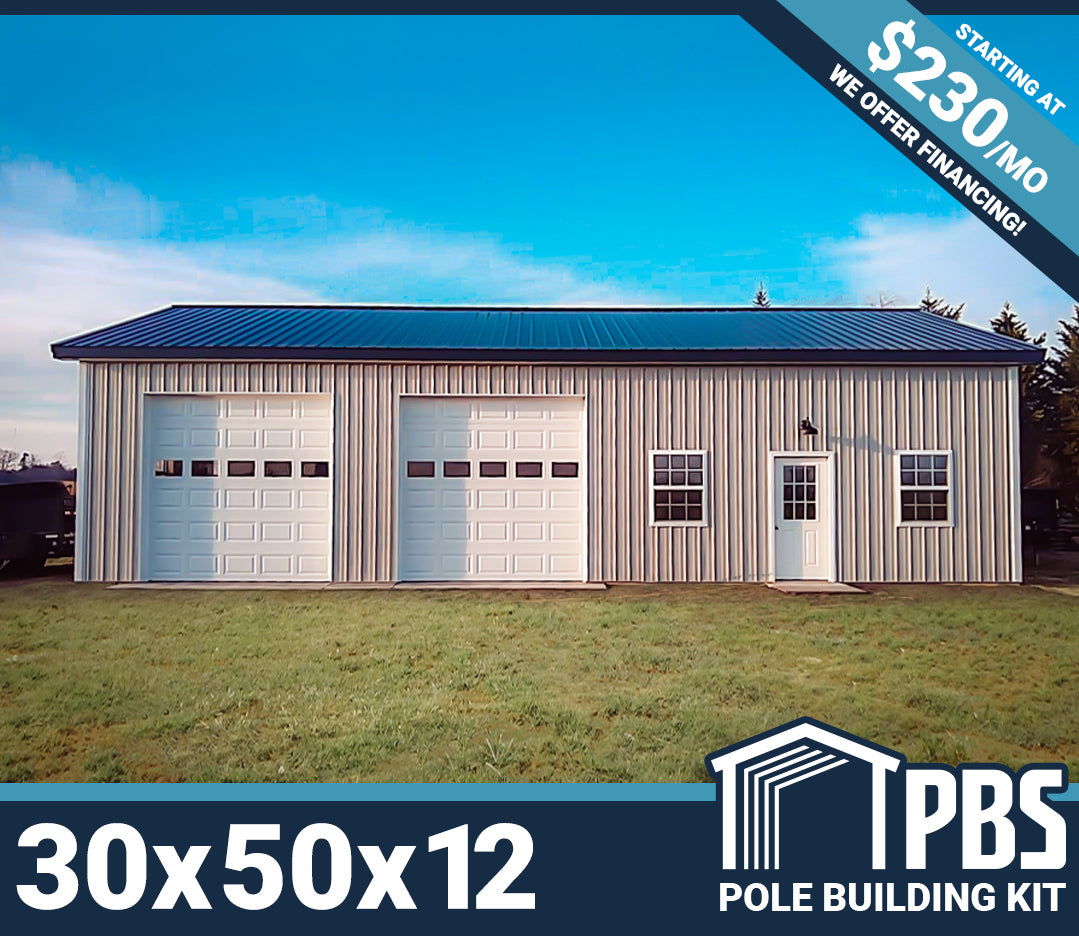 Pole Building Kit - 30x50x12 (Lumber & Metal)