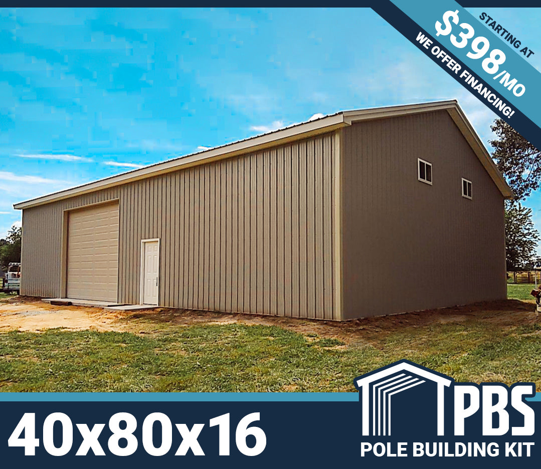 Pole Building Kit - 40x80x16 (Lumber & Metal)