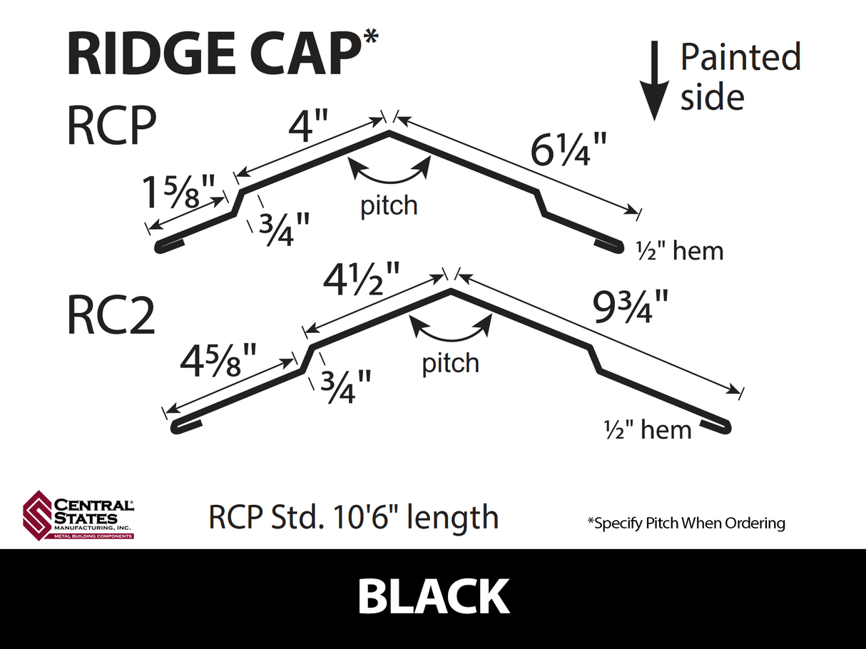 (Various Widths) 10'6" Ridge Cap - 29 ga.