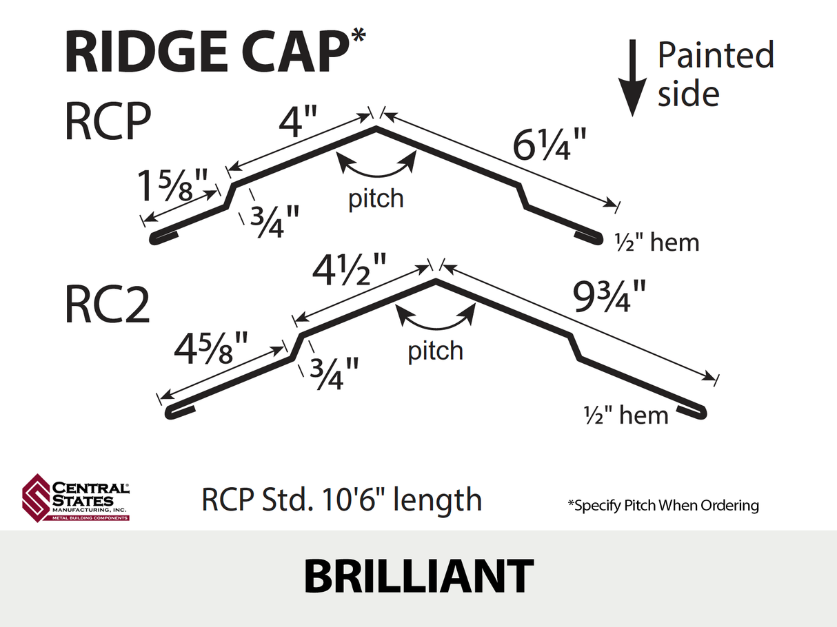 (Various Widths) 10'6" Ridge Cap - 29 ga.