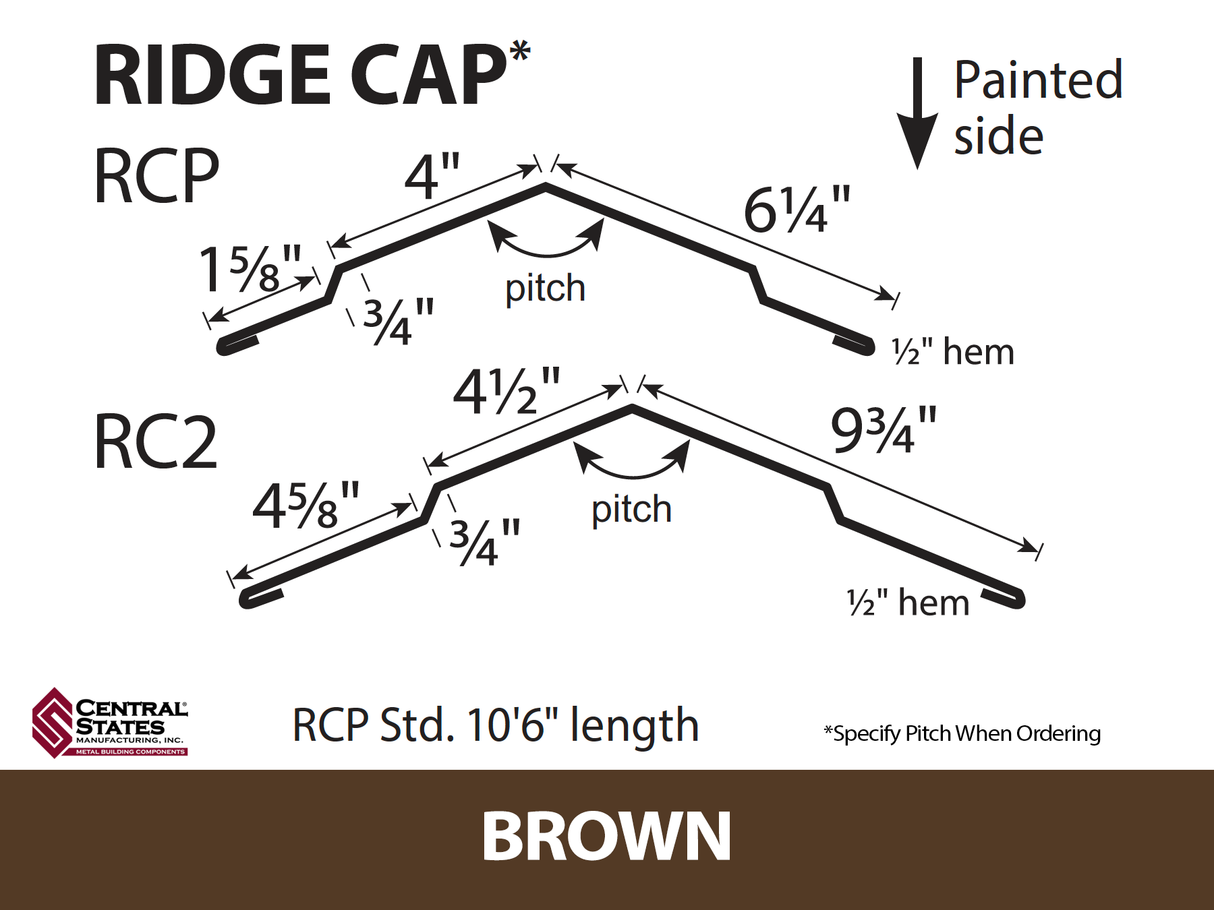 (Various Widths) 10'6" Ridge Cap - 29 ga.