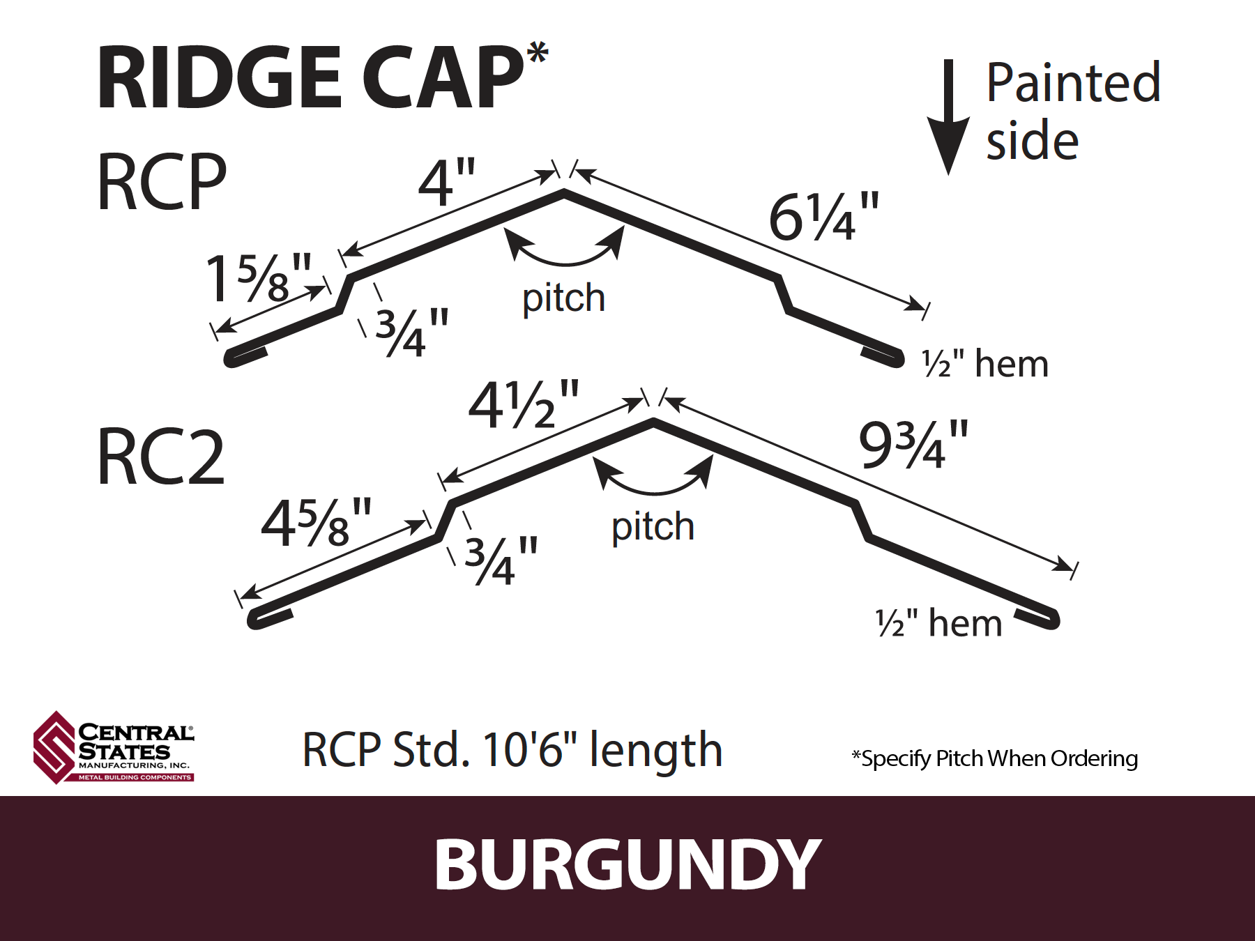 (Various Widths) 10'6" Ridge Cap - 29 ga.