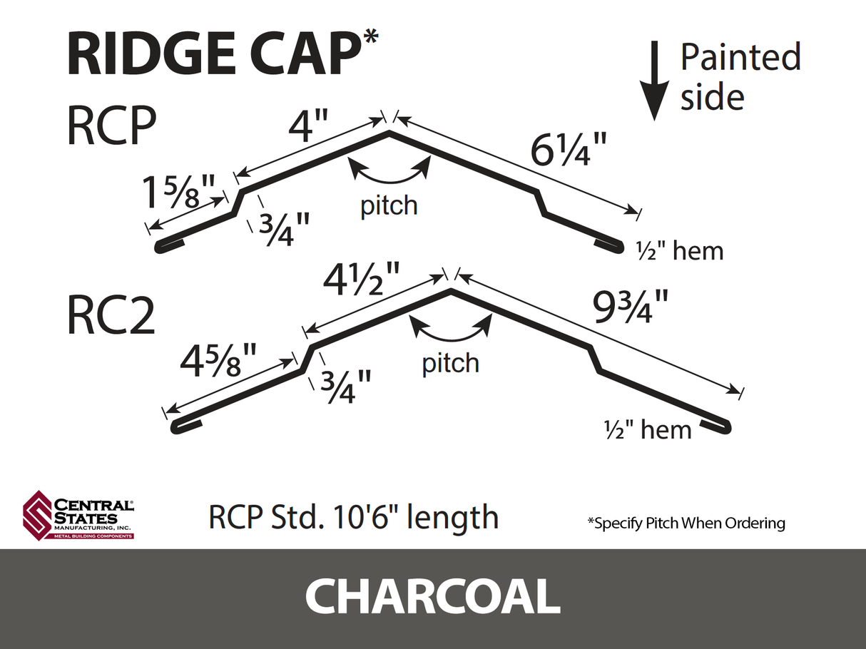 (Various Widths) 10'6" Ridge Cap - 29 ga.