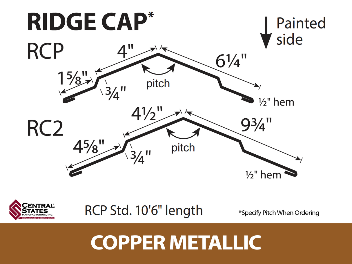 (Various Widths) 10'6" Ridge Cap - 29 ga.