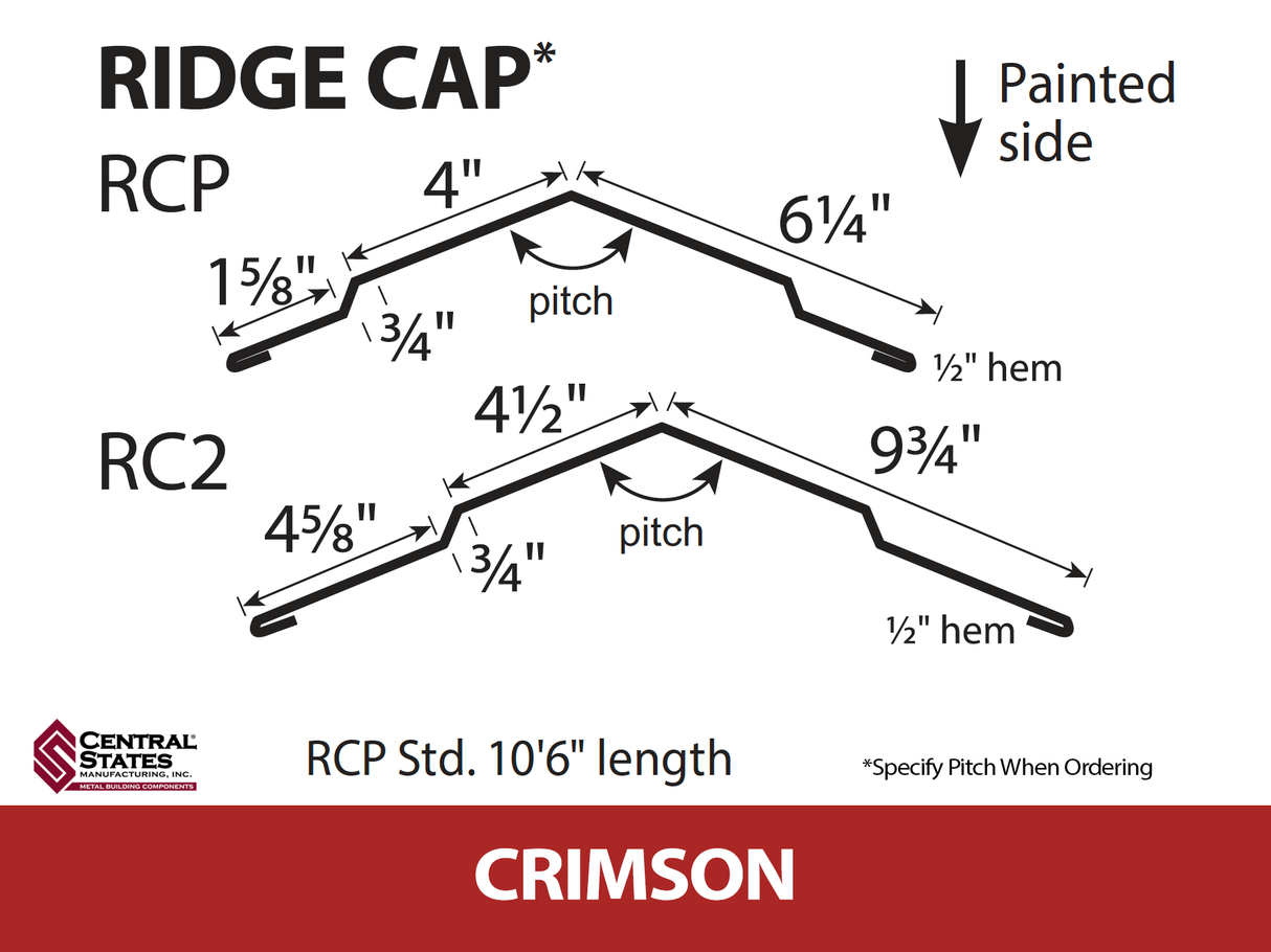 (Various Widths) 10'6" Ridge Cap - 29 ga.
