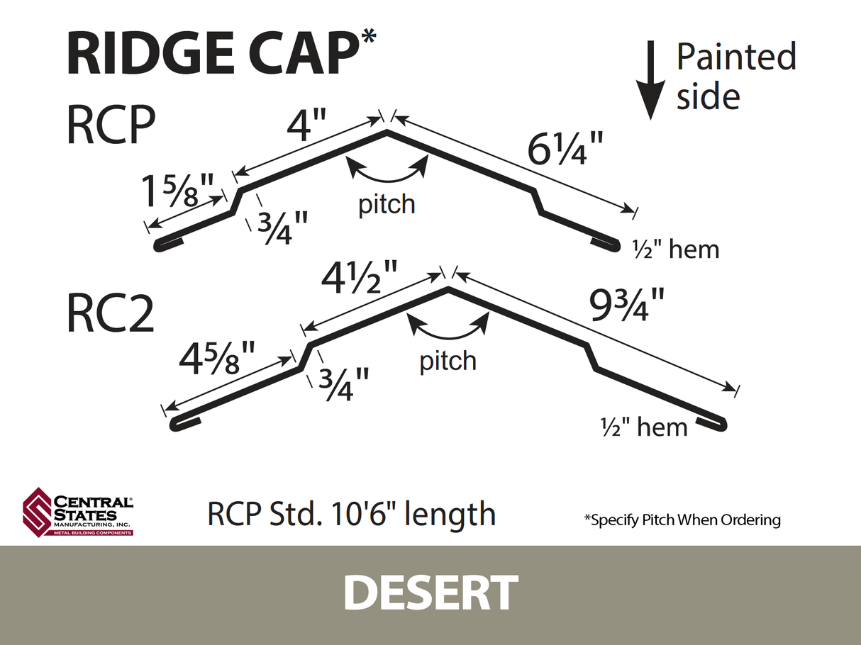 (Various Widths) 10'6" Ridge Cap - 29 ga.