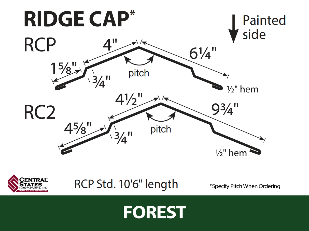 (Various Widths) 10'6" Ridge Cap - 29 ga.