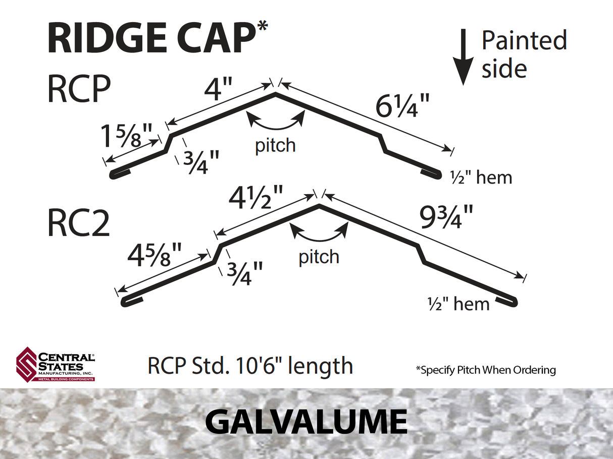 (Various Widths) 10'6" Ridge Cap - 29 ga.