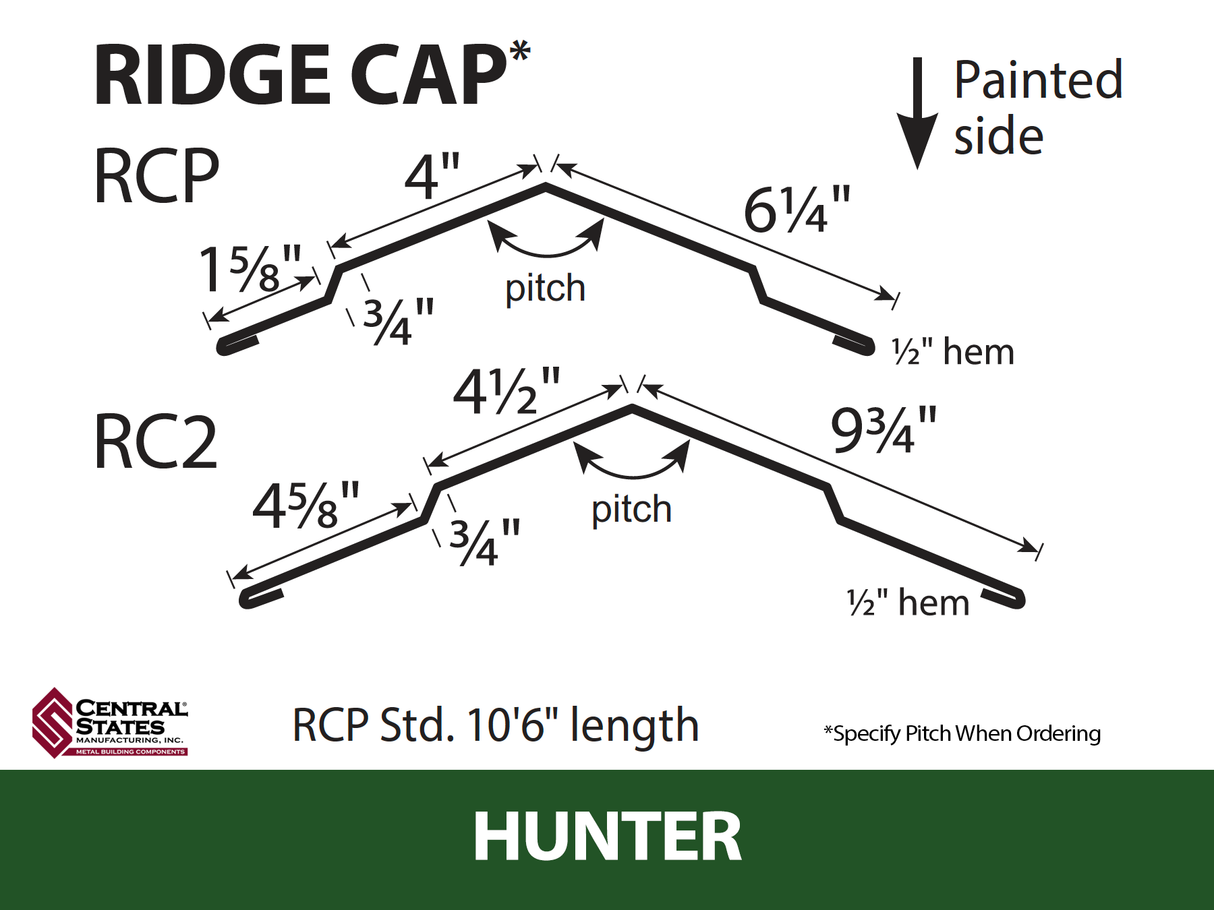 (Various Widths) 10'6" Ridge Cap - 29 ga.
