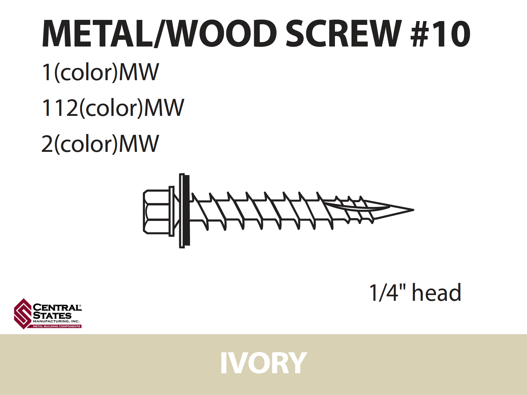 #10 Wood Screw - 1-1/2 inch, Various Colors (Bag - 250 qty)