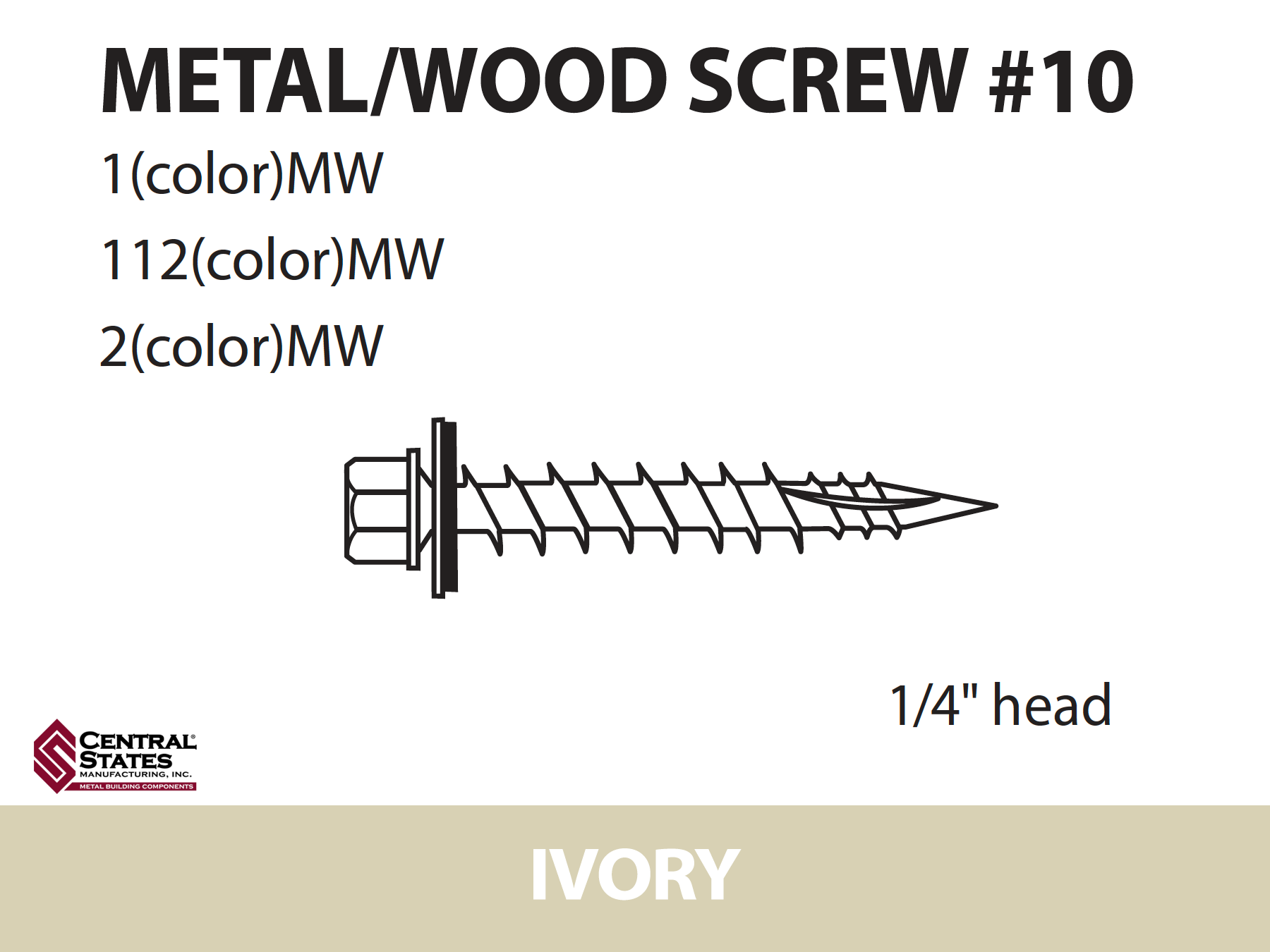 #10 Wood Screw - 2 inch, Various Colors (Bag - 250 qty)