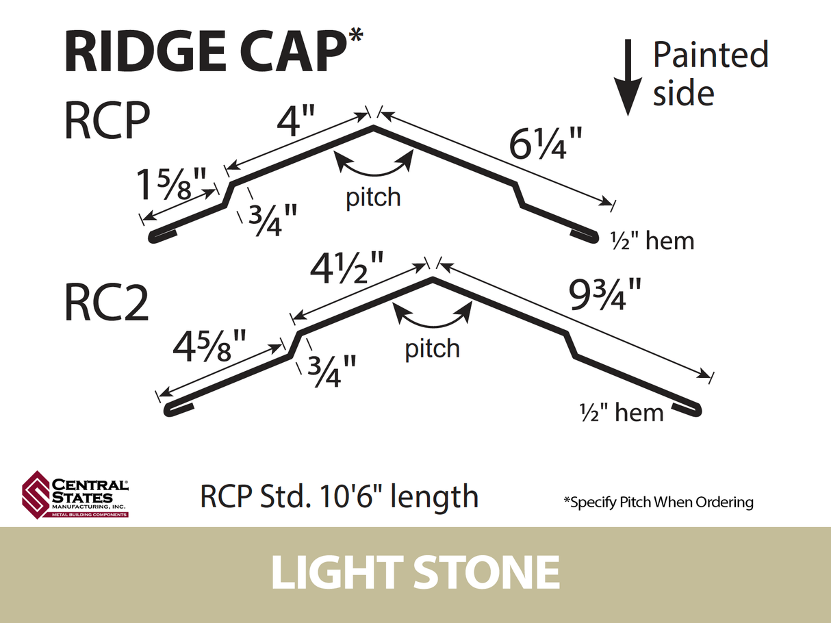 (Various Widths) 10'6" Ridge Cap - 29 ga.