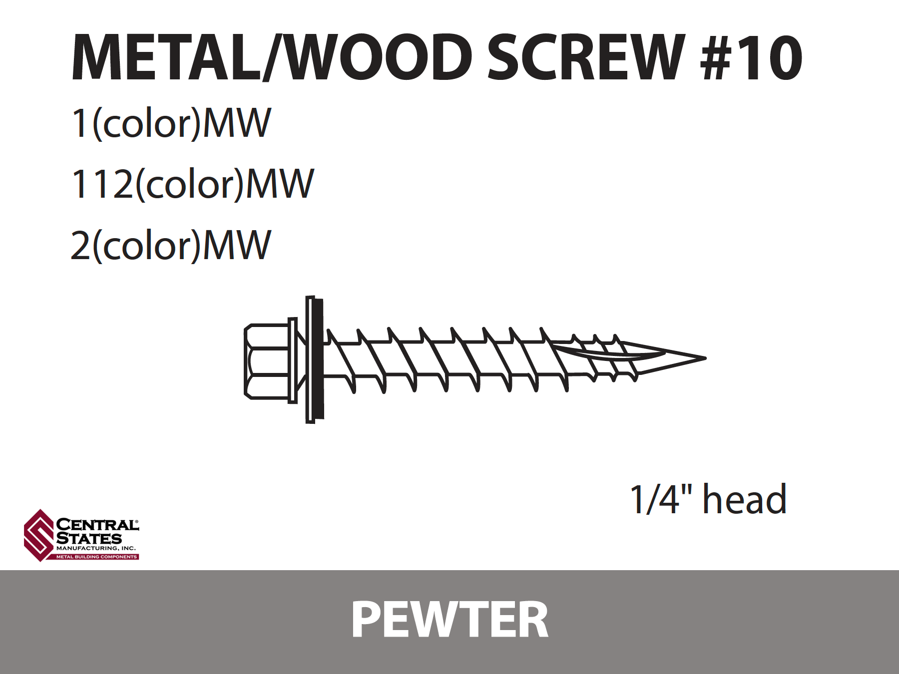 #10 Wood Screw - 1-1/2 inch, Various Colors (Bag - 250 qty)