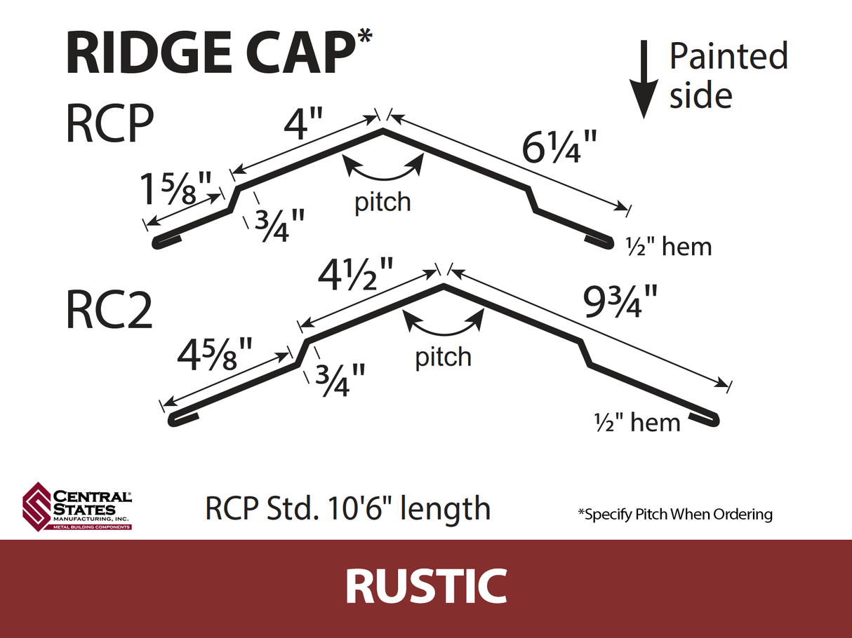 (Various Widths) 10'6" Ridge Cap - 29 ga.