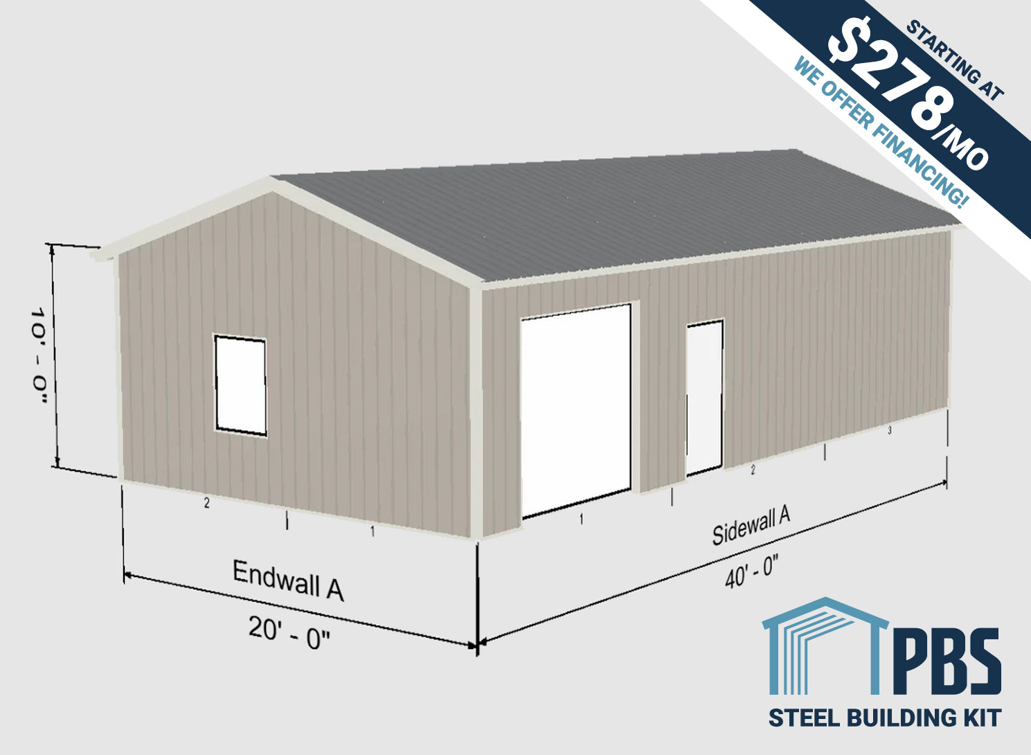Steel Building Kit - 20x40x10