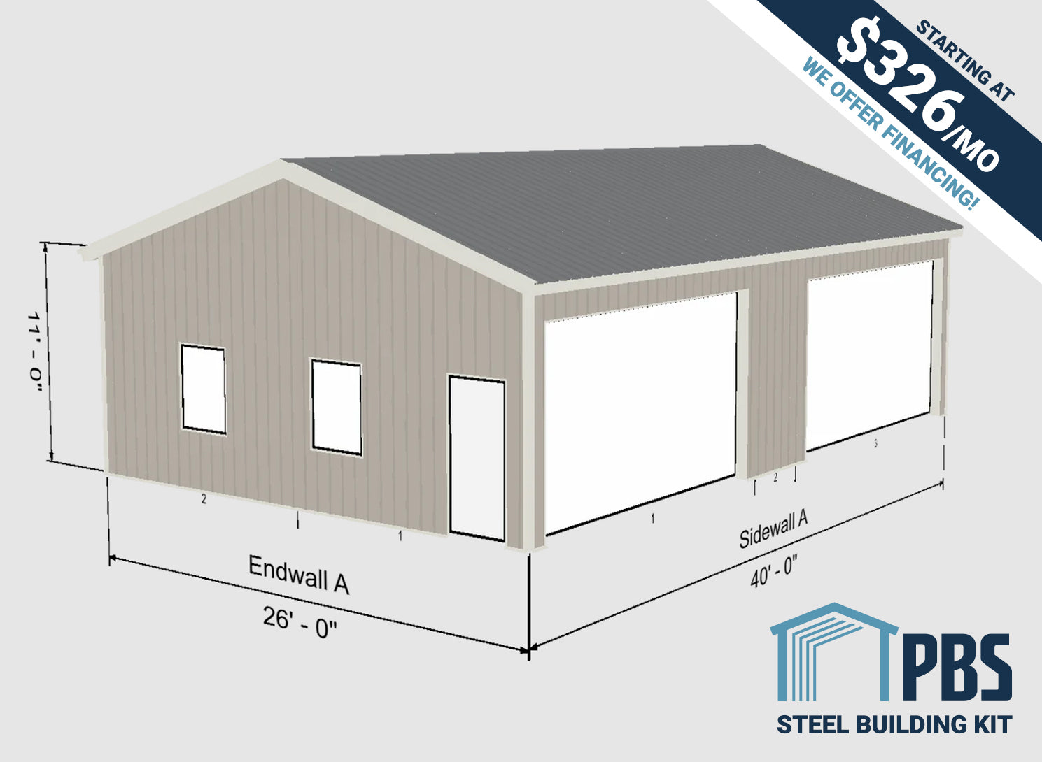 Steel Building Kit - 26x40x11