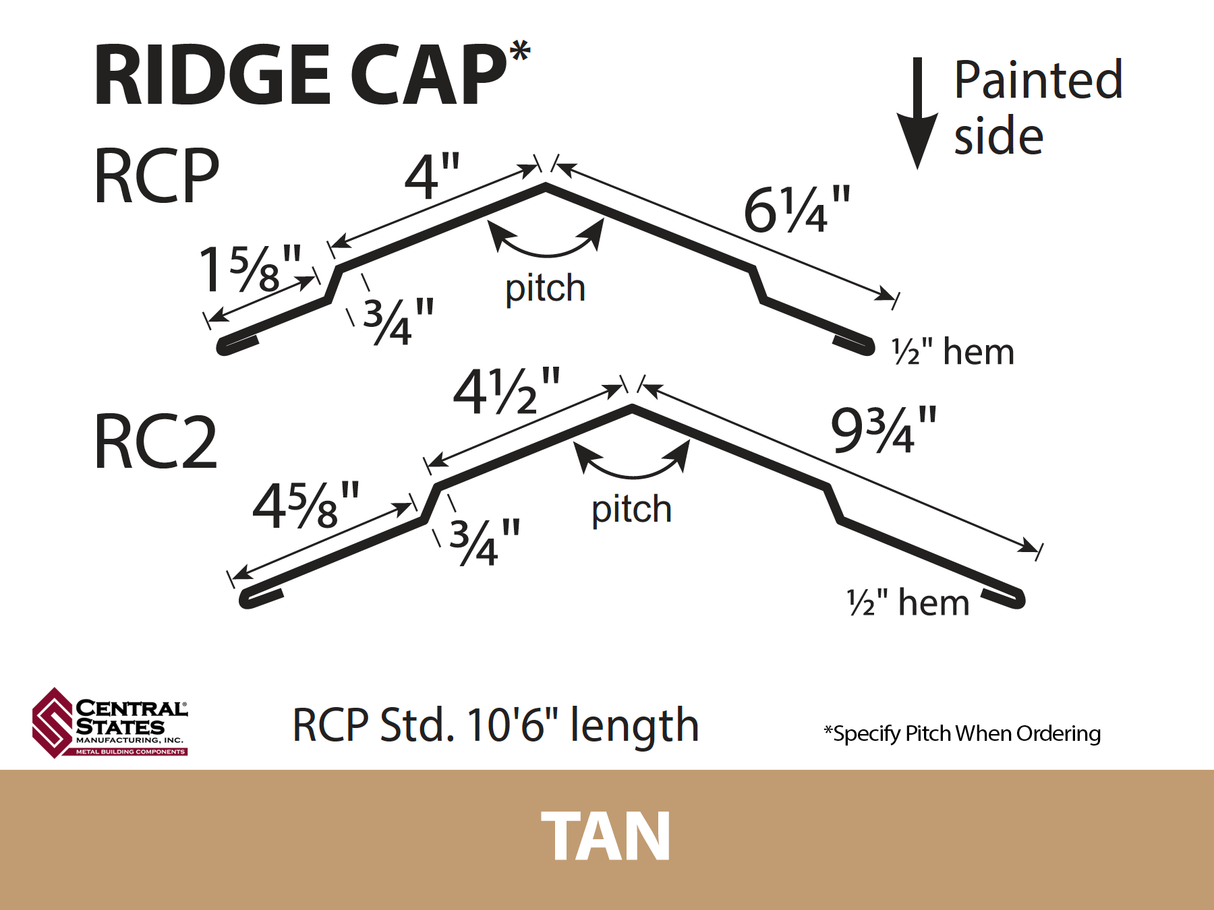 (Various Widths) 10'6" Ridge Cap - 29 ga.
