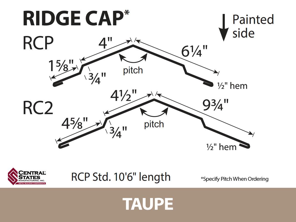 (Various Widths) 10'6" Ridge Cap - 29 ga.